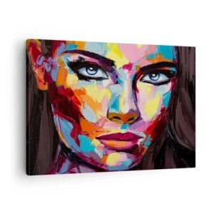 Obraz na plátně - Barevný abstraktní portrét ženy v intenzivních barvách. - 70x50cm - Také barevná duše - Moderní nástěnná dekorace do obývacího pokoje a ložnice ARTTOR