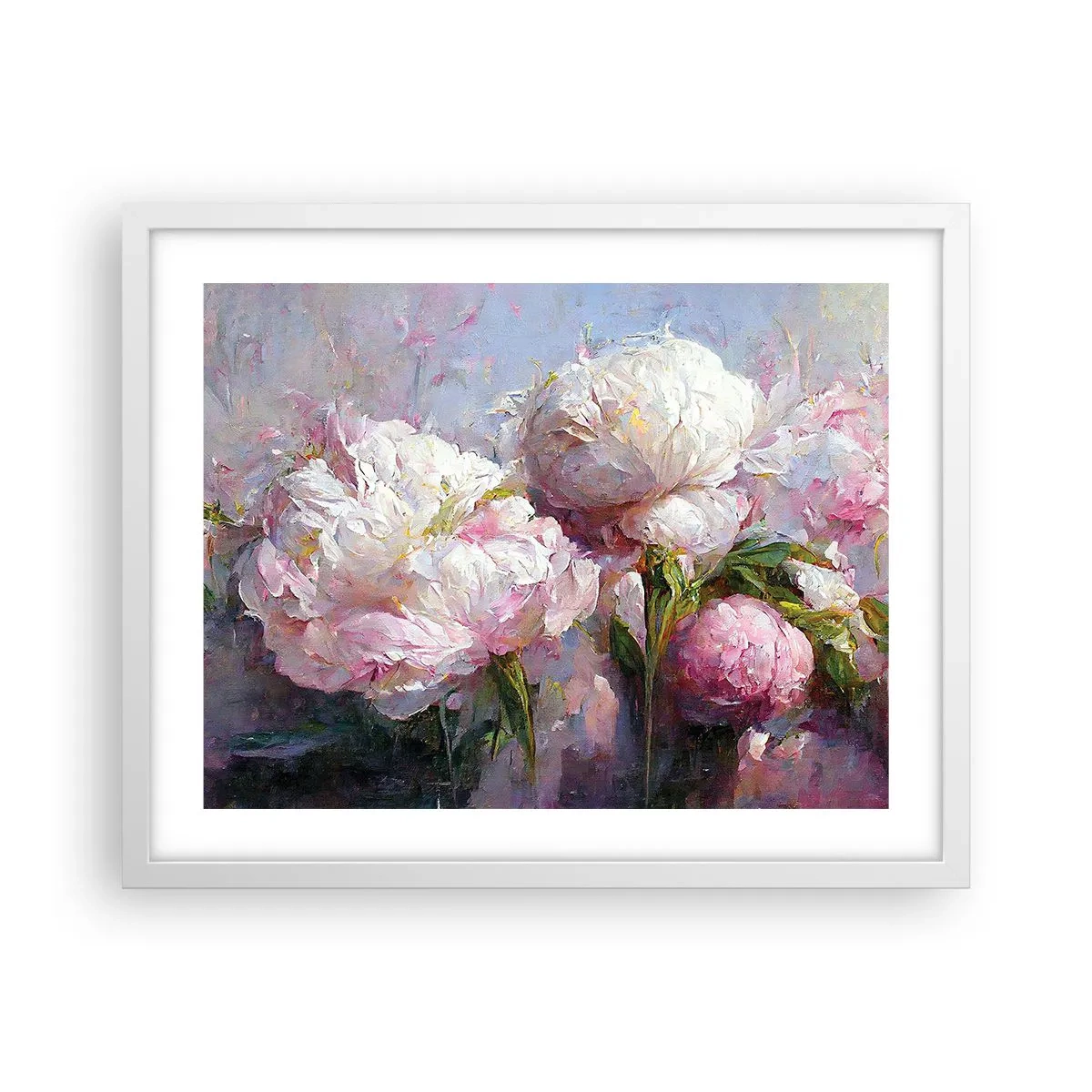 Plakát v bílém rámu - Kytice překypující životem - 50x40 cm