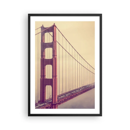 Plakát v černém rámu - Most Golden Gate v mlze vintage - 50x70cm - Mezi nebem a zemí - Moderní nástěnná dekorace do obývacího pokoje a ložnice ARTTOR