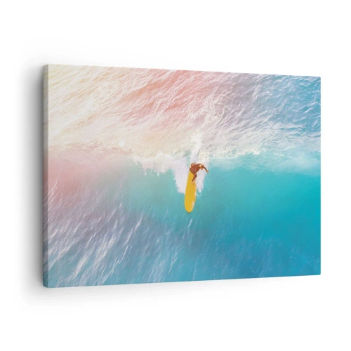 Obraz na plátně - Surfař na vlně v pastelových barvách - 70x50cm - Oceanický jezdec - Moderní nástěnná dekorace do obývacího pokoje a ložnice ARTTOR