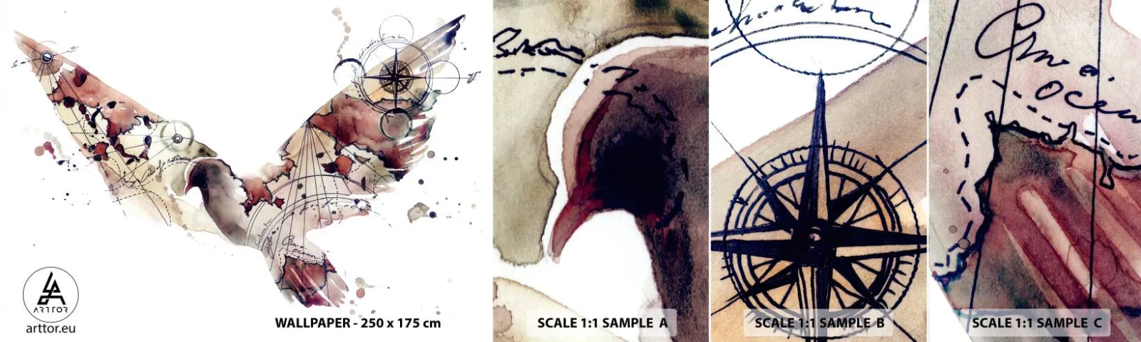 Vzor Fototapety Samolepicí Deluxe Sticker - Vzdušný poutník - Ptactvo, Holub, Abstrakce - 100x30 cm