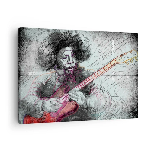 Obraz na plátně - Umělecký portrét kytaristy v technice skici - 70x50cm - Na vlnách hudby - Moderní nástěnná dekorace do obývacího pokoje a ložnice ARTTOR