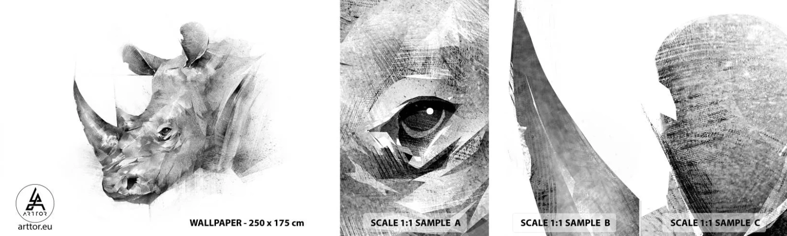 Vzor Fototapety Samolepicí Deluxe Sticker - Africký portrét - Abstrakce, Nosorožec, Zvířata - 100x30 cm