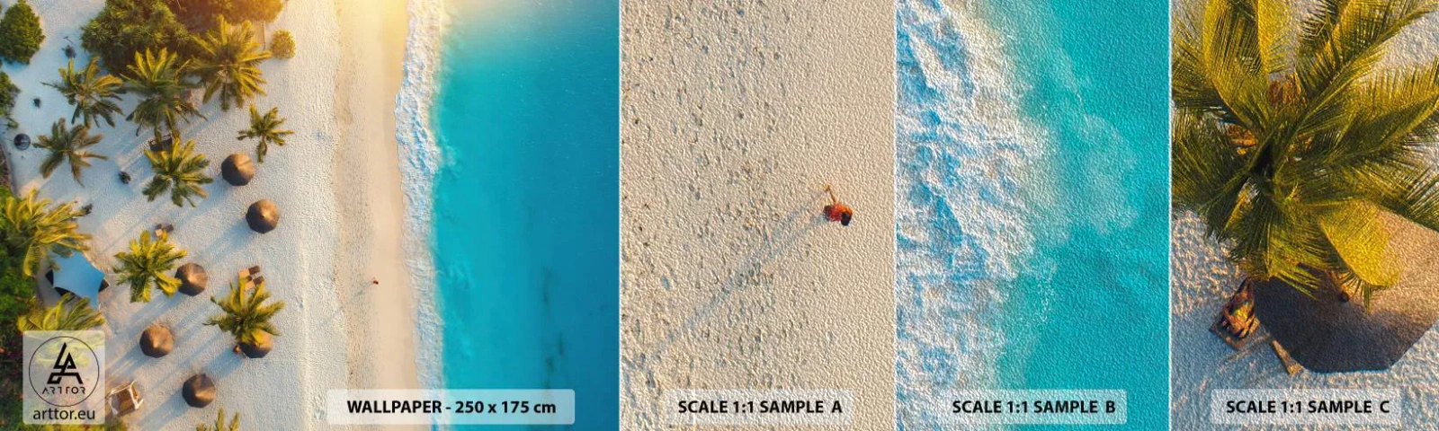 Vzor Fototapety Premium Sand - Vítej v ráji - Pláž, palmy, Exotika - 100x30 cm