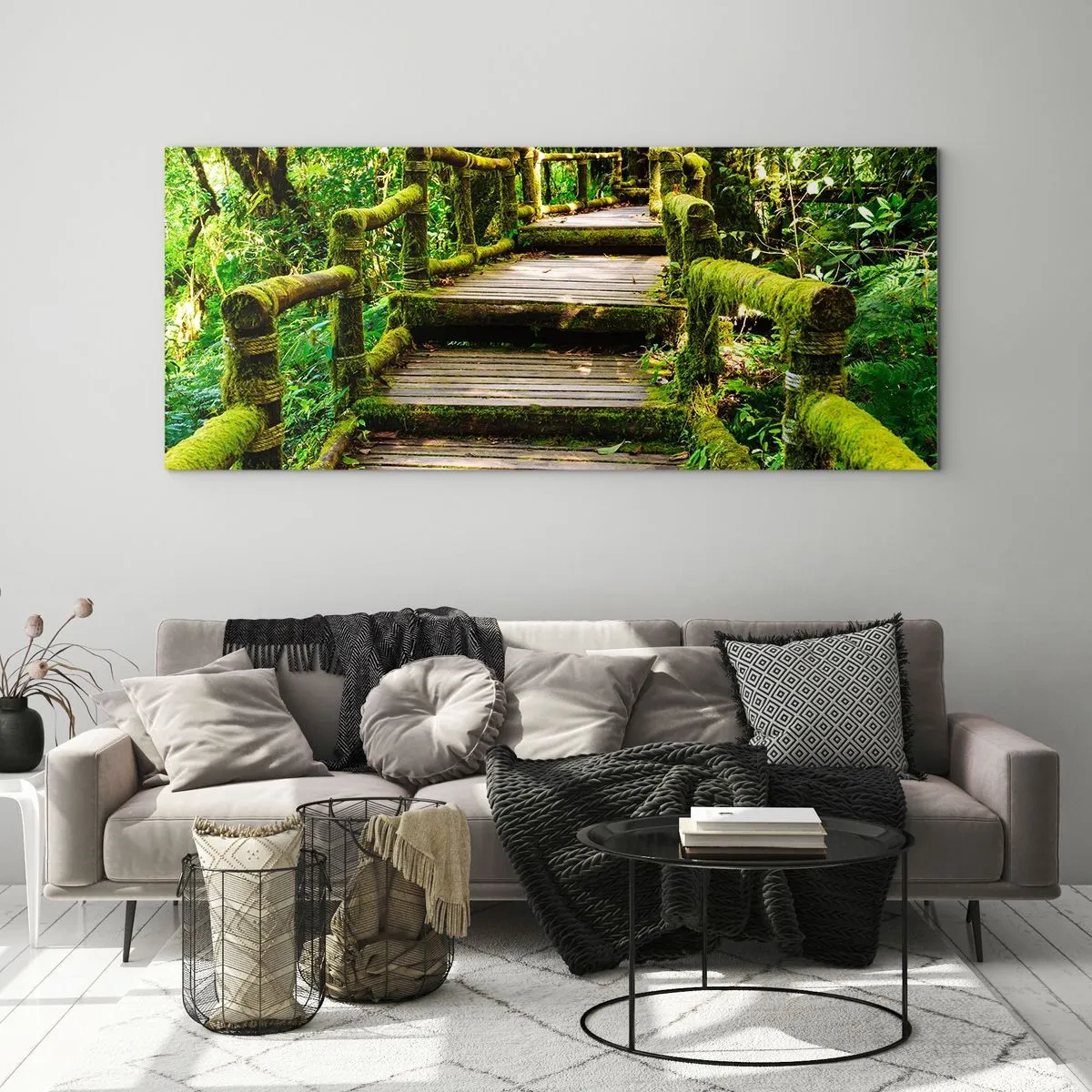 Obraz na skle - Chodbou zeleně - 90x30 cm