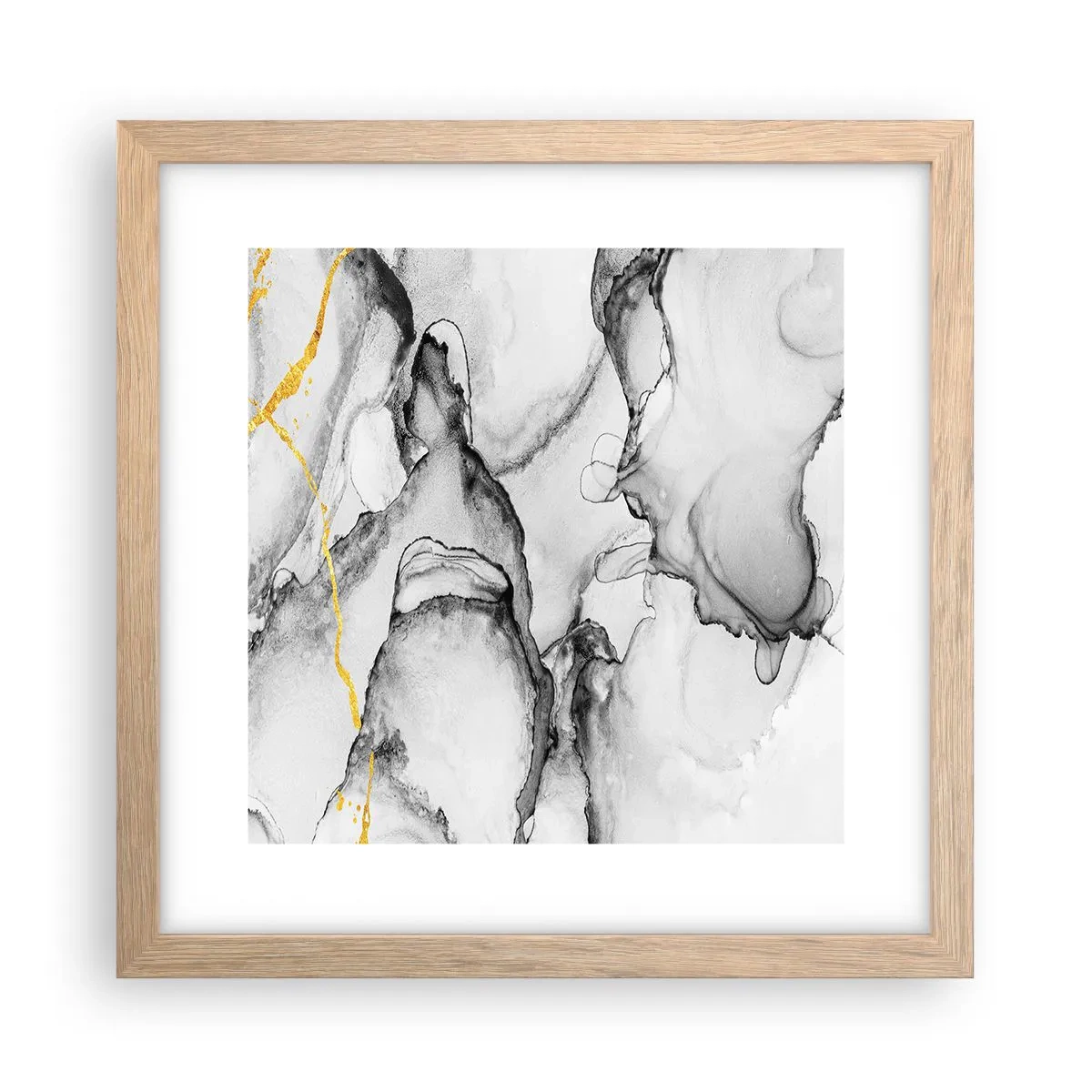 Plakát v rámu světlý dub - Kompozice se zlatým motivem - 30x30 cm