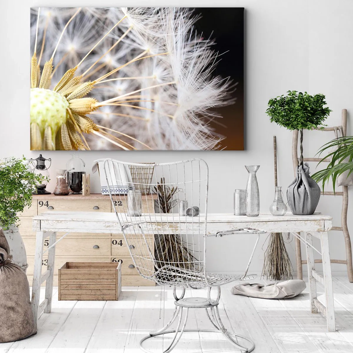 Obraz na plátně - Makrofotografie pampelišky s křehkými semínky - 70x50cm - Těsně před odletem - Moderní nástěnná dekorace do obývacího pokoje a ložnice ARTTOR