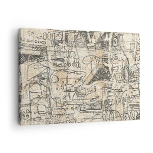 Obraz na plátně - Abstraktní vzory a čáry na béžovém pozadí - 70x50cm - Čeká na rozluštění - Moderní nástěnná dekorace do obývacího pokoje a ložnice ARTTOR