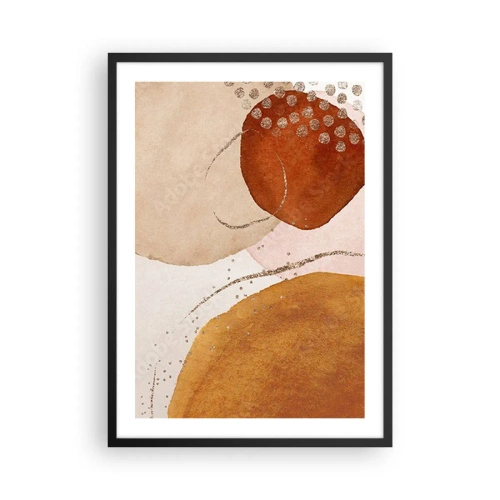 Plakát v černém rámu - Abstraktní tvary v odstínech béžové, hnědé a zlaté - 50x70cm - Zaoblení a pohyb - Moderní nástěnná dekorace do obývacího pokoje a ložnice ARTTOR