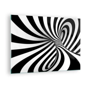 Obraz na skle - Černobílá spirála vytváří dynamický prostorový efekt. - 70x50cm - Kompozice: tančící prostor - Moderní nástěnná dekorace do obývacího pokoje a ložnice ARTTOR