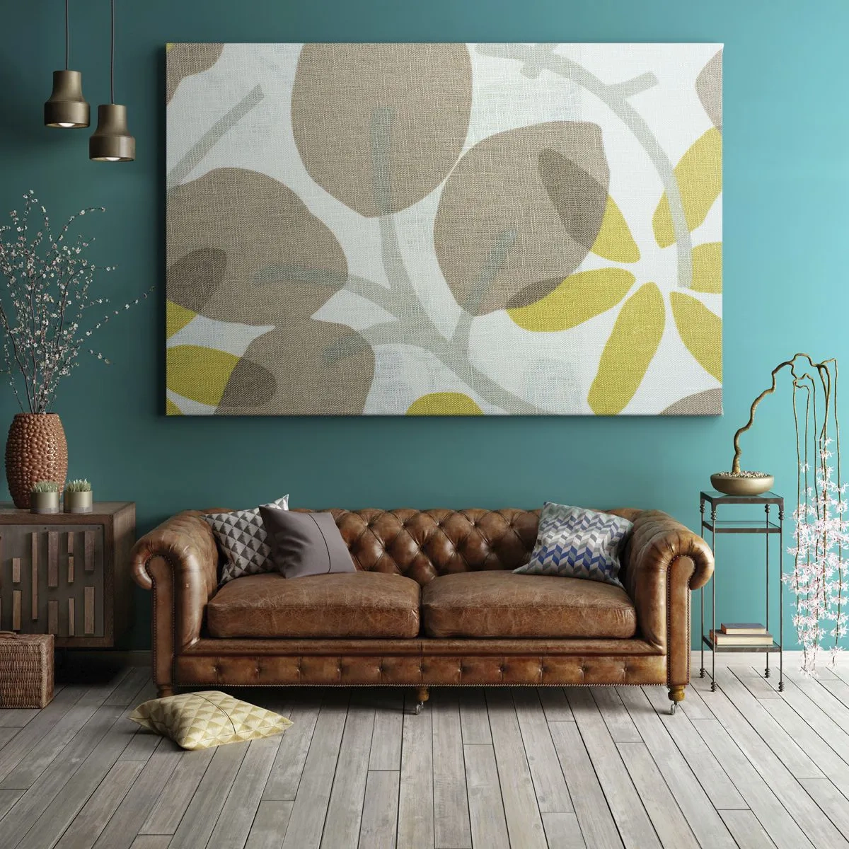 Obraz na plátně - Abstraktní listy v odstínech béžové a žluté - 70x50cm - Kompozice v plném slunci - Moderní nástěnná dekorace do obývacího pokoje a ložnice ARTTOR