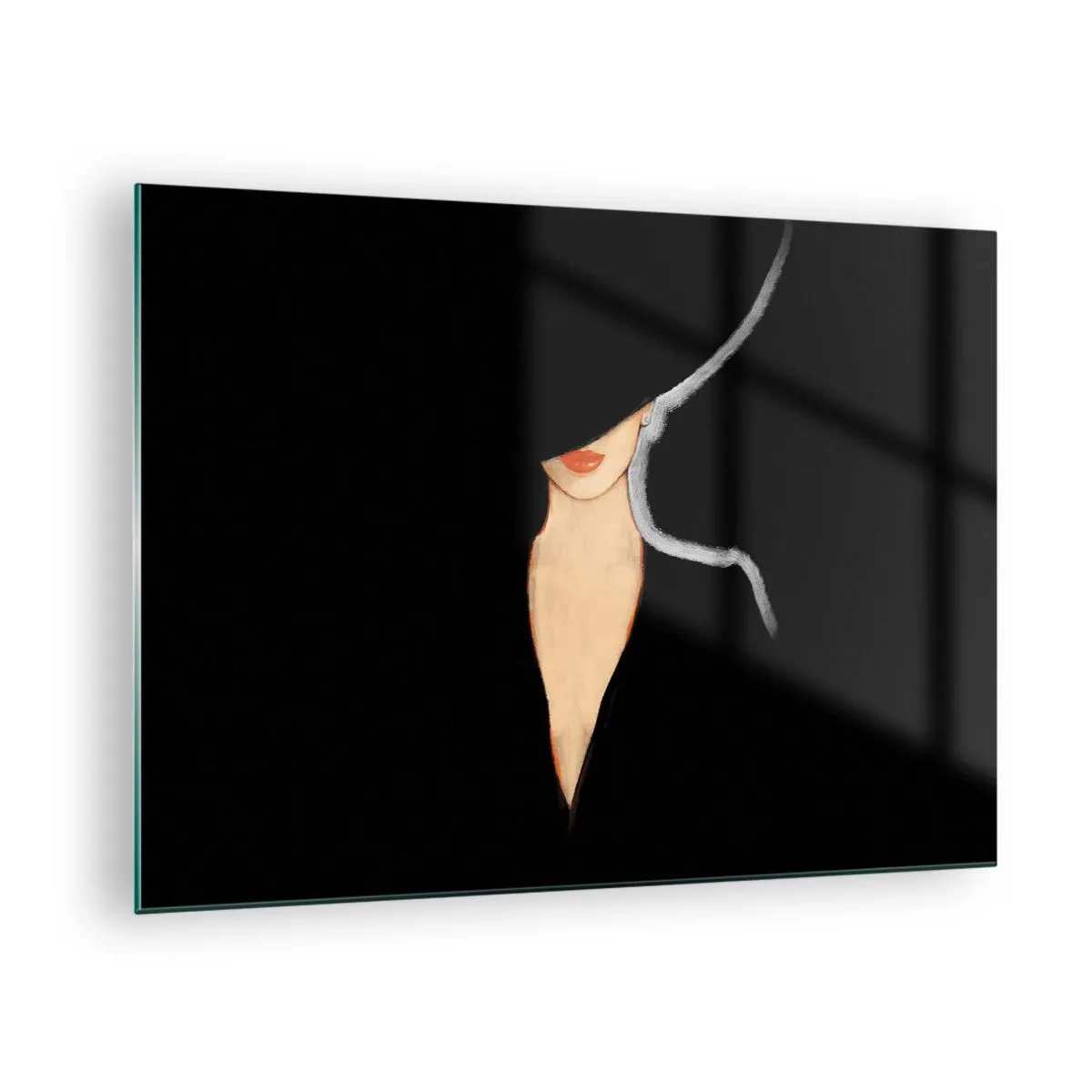 Obraz na skle - Jemný portrét ženy na černém pozadí - 70x50cm - Elegance a styl - Moderní nástěnná dekorace do obývacího pokoje a ložnice ARTTOR