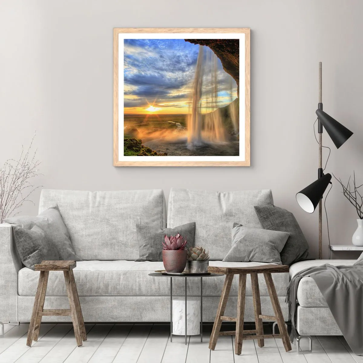 Plakát v rámu světlý dub - Svět za závojem kapek - 60x60 cm