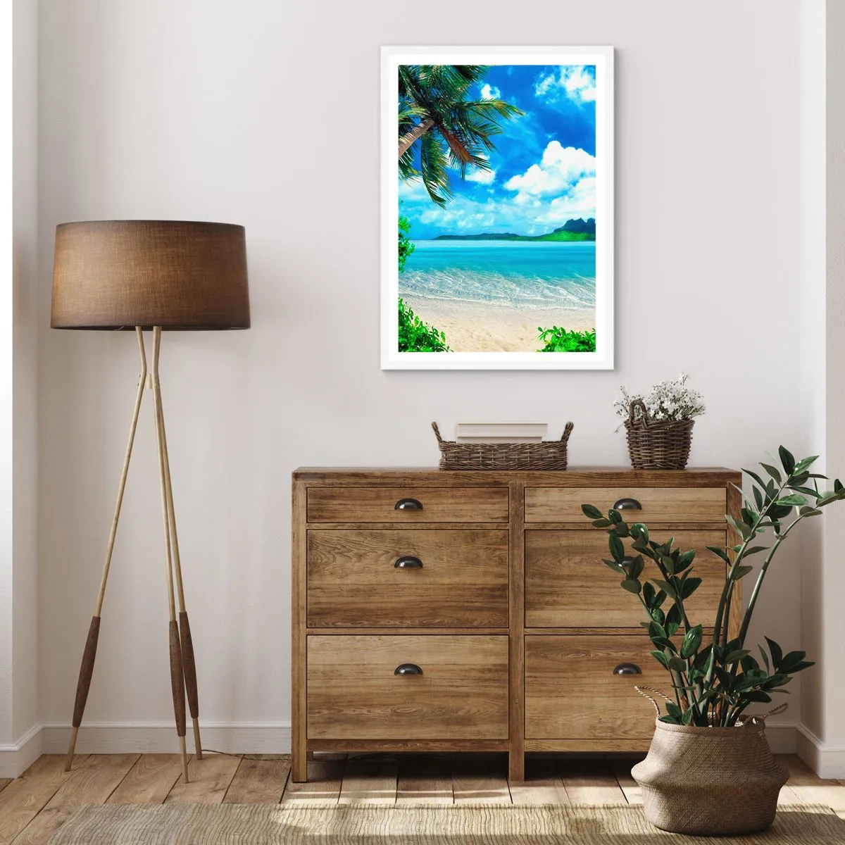 Plakát v bílém rámu - Modř tropů - 50x70 cm