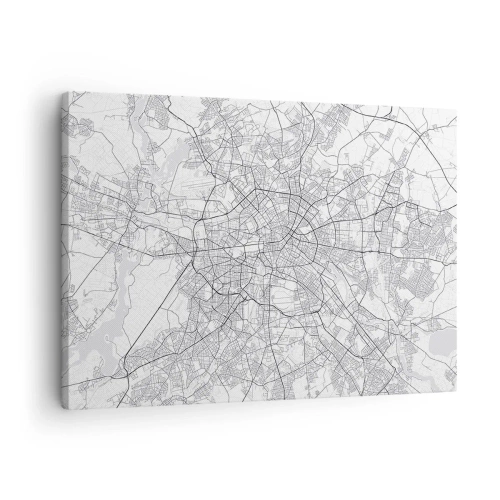 Obraz na plátně - Podrobná černobílá mapa města - 70x50cm - Květ Berlína - Moderní nástěnná dekorace do obývacího pokoje a ložnice ARTTOR