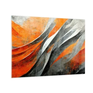 Obraz na skle - Abstraktní pruhy v odstínech oranžové a šedé - 70x50cm - Žár a chlad - Moderní nástěnná dekorace do obývacího pokoje a ložnice ARTTOR