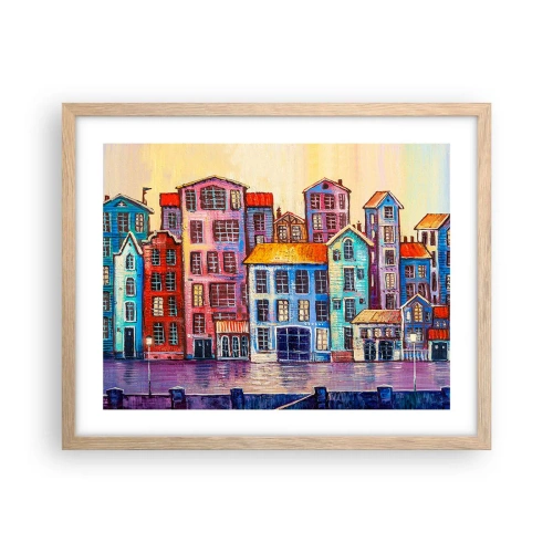 Plakát v rámu světlý dub - Město jako z pohádky - 50x40 cm