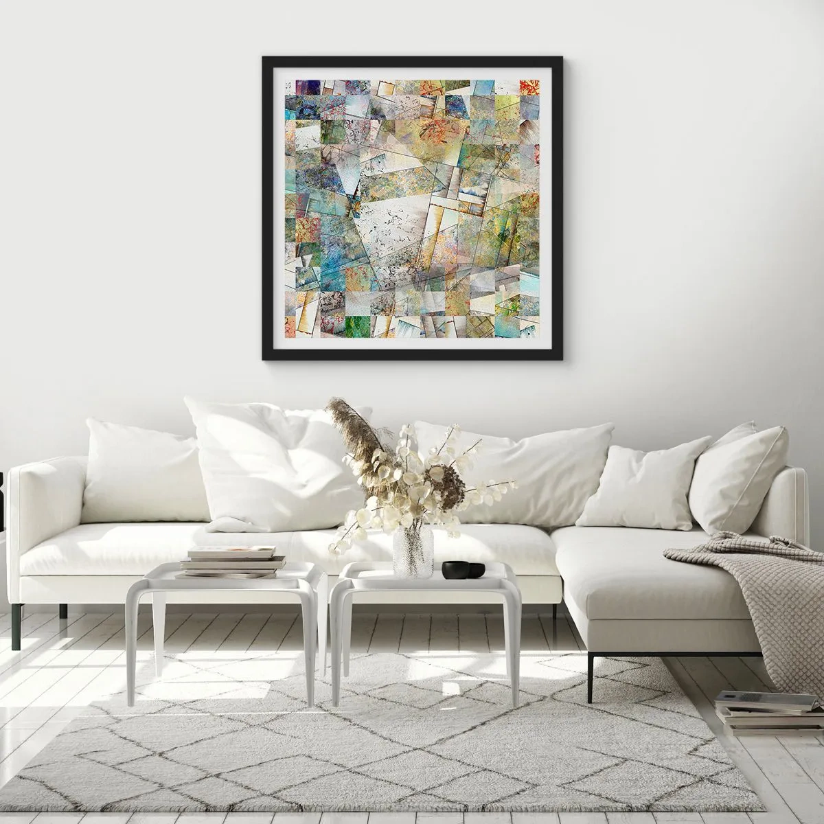 Plakát v černém rámu - Geometrické přeskupení - 40x40 cm