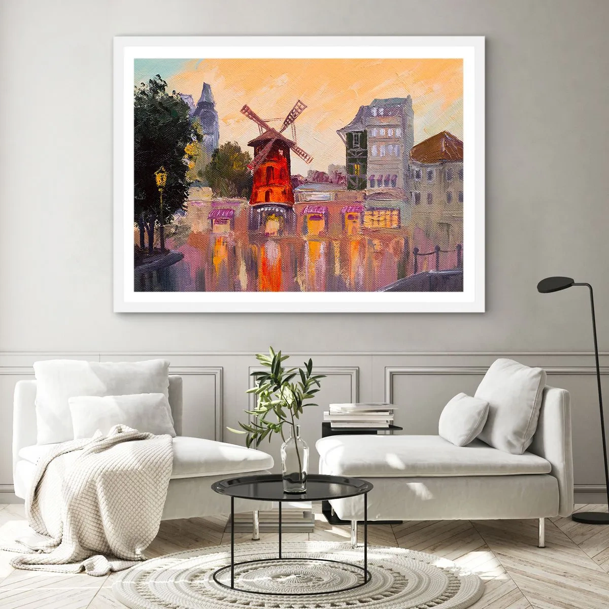 Plakát v bílém rámu - Pařížské ikony – Moulin Rouge - 70x50 cm