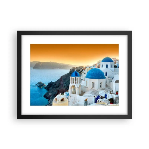 Plakát v černém rámu - Santorini - přitulené ke skalám - 40x30 cm
