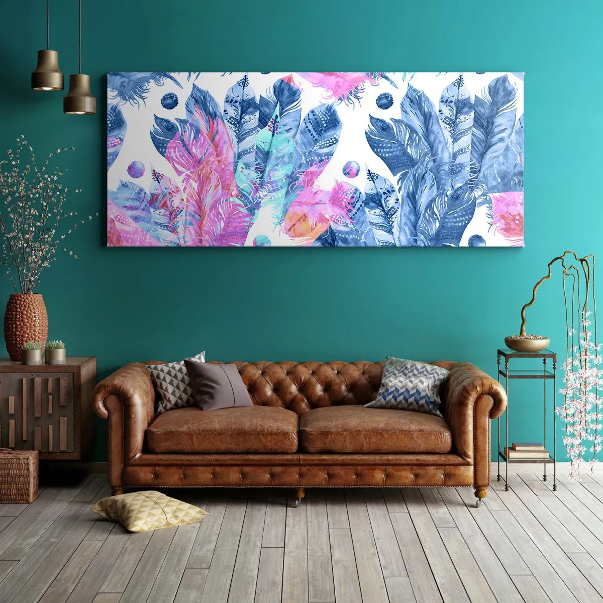 Obraz na plátně - Chocholy v růžové a blankytné - 100x40 cm