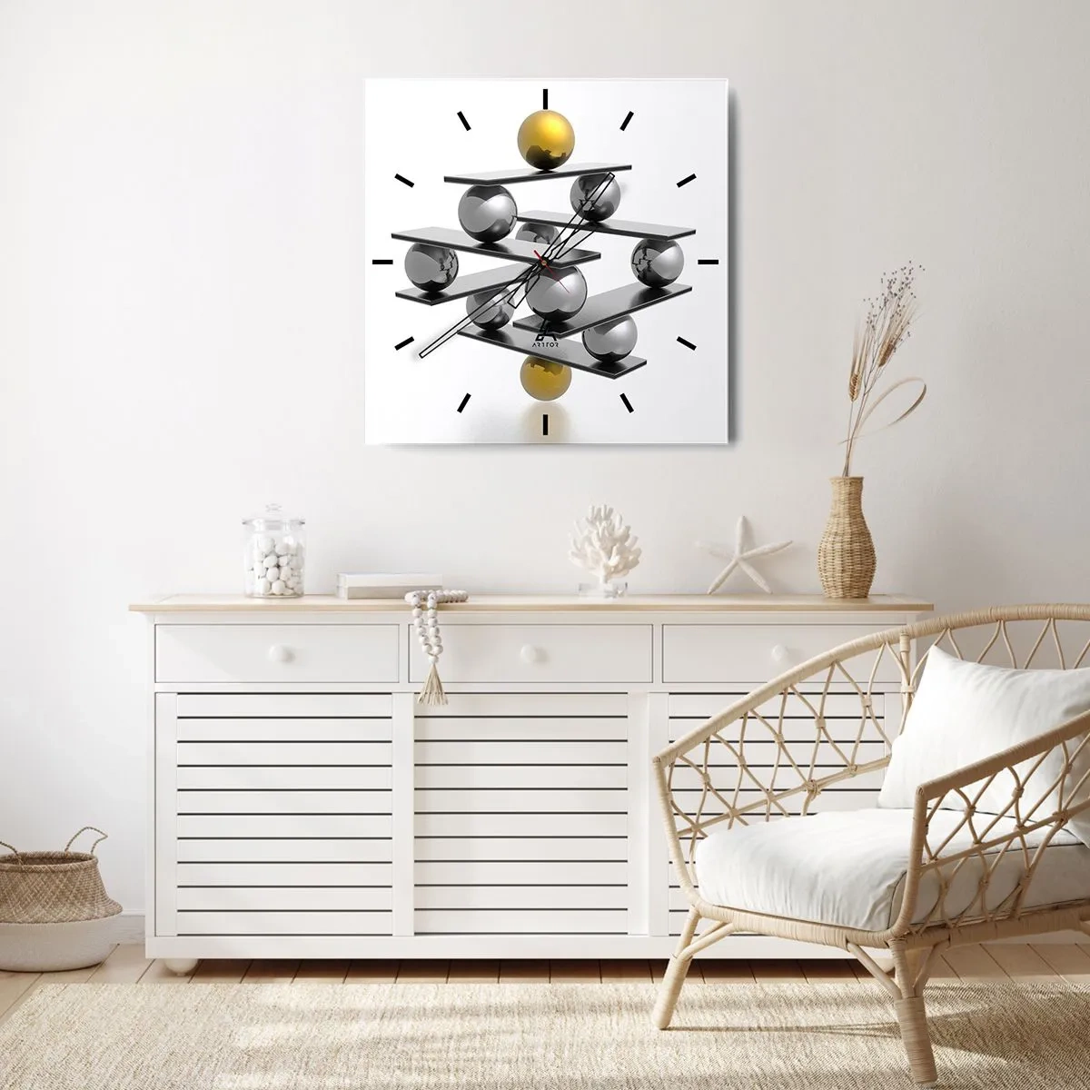 Nástěnné hodiny - Zlato-stříbrná rovnováha - 40x40 cm