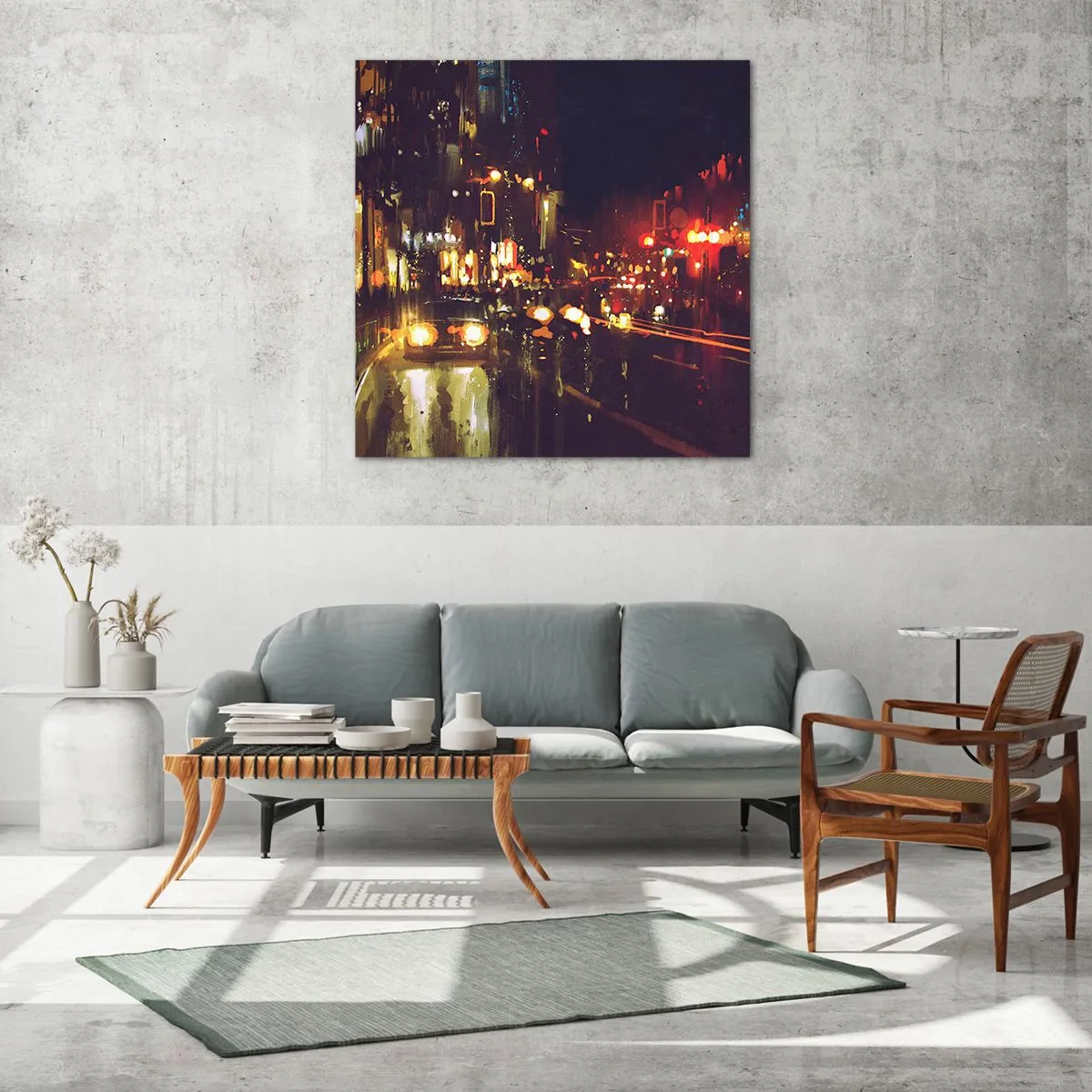 Obraz na skle - Ponořená do světel noci - 30x30 cm