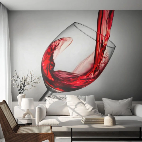 Fototapeta Premium Canvas - Barva - pohyb - zvuk - Sklenice na víno, červené víno, Gastronomie - 250x175 cm
