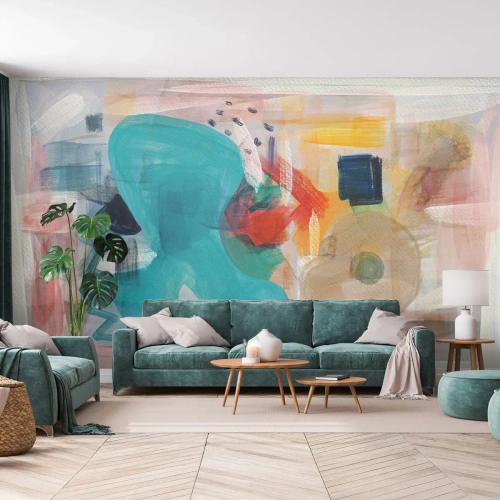 Fototapeta Standard Eco - Barevná abstrakce s tvary a tahy štětcem - 100x70cm - Barevná hra - Moderní nástěnná dekorace do obývacího pokoje a ložnice ARTTOR