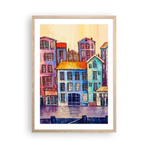 Plakát v rámu světlý dub - Město jako z pohádky - 50x70 cm
