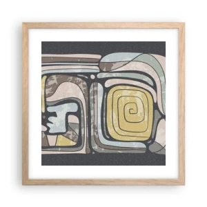 Plakát v rámu světlý dub - Abstrakce v předkolumbovském duchu - 40x40 cm