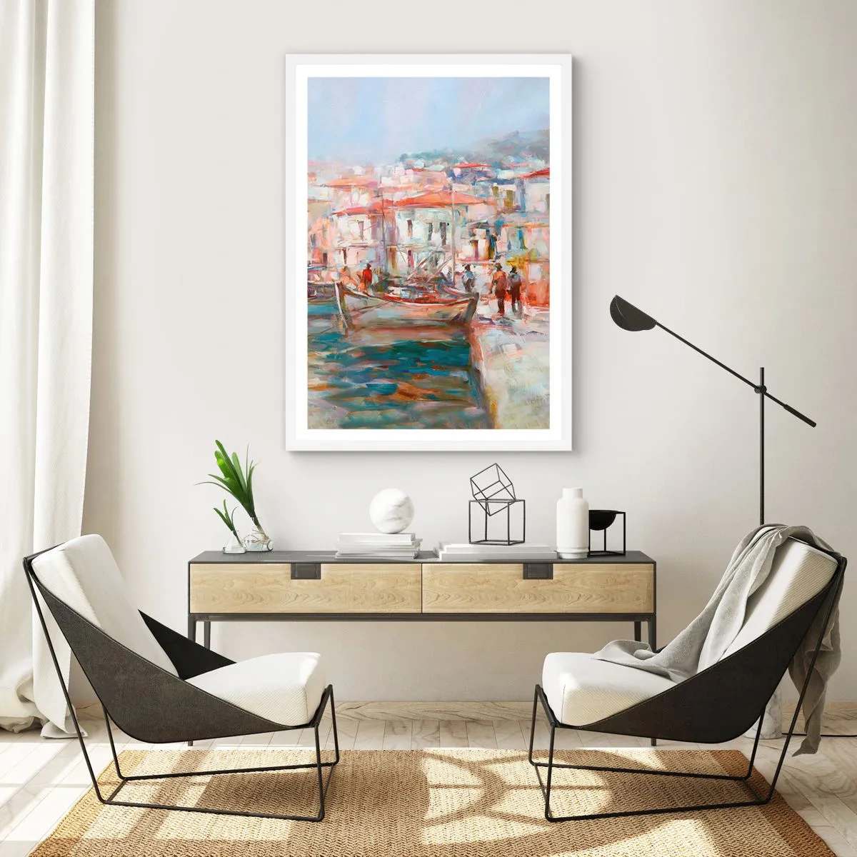 Plakát v bílém rámu - Pastelová dovolená - 50x70 cm