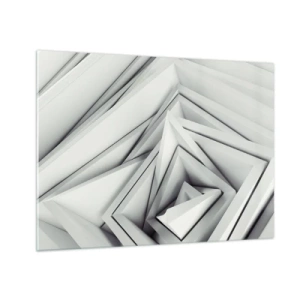 Obraz na skle - Trojrozměrné geometrické tvary v odstínech šedé - 70x50cm - Symfonie ostrých úhlů - Moderní nástěnná dekorace do obývacího pokoje a ložnice ARTTOR