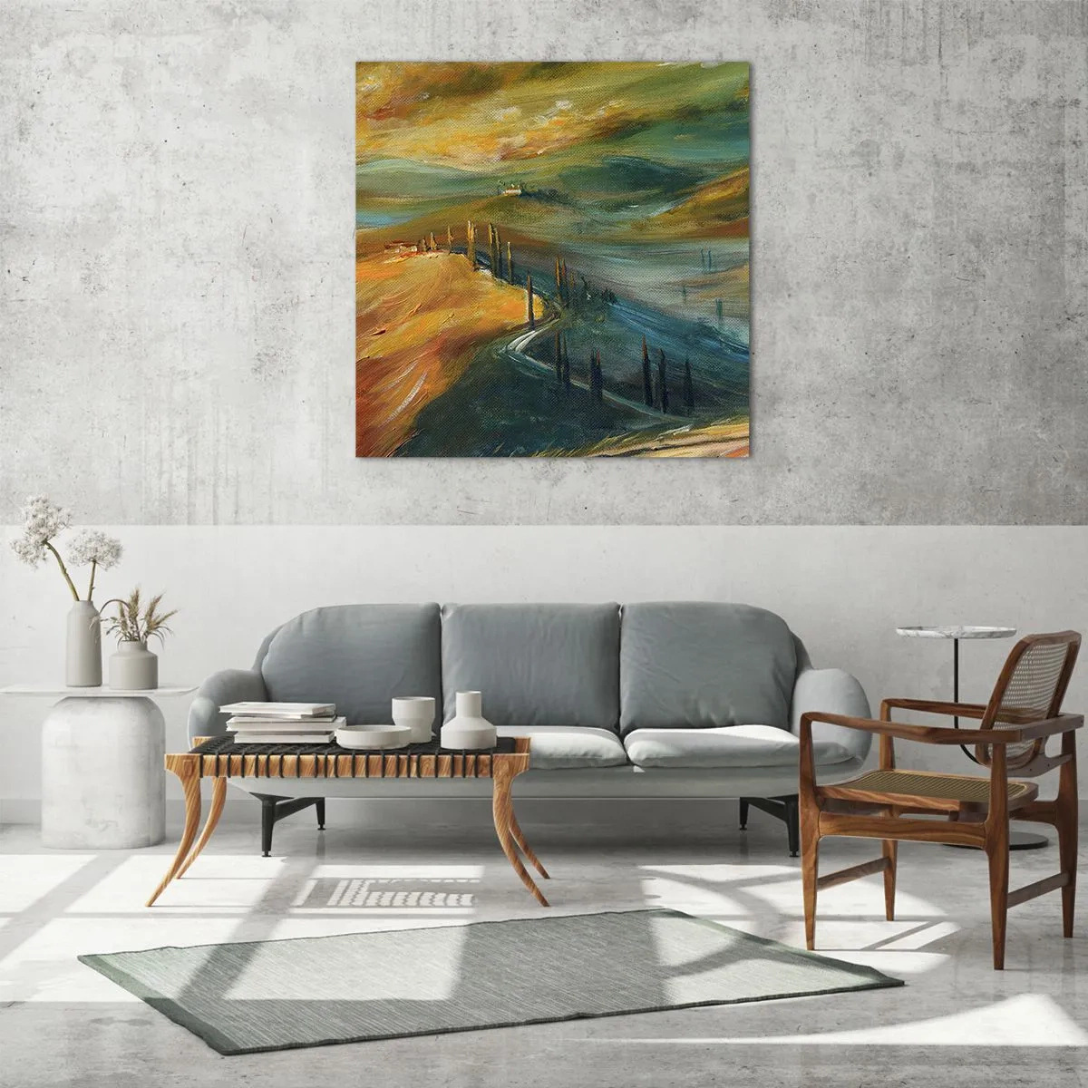 Obraz na skle - Toskánská krajina - 50x50 cm