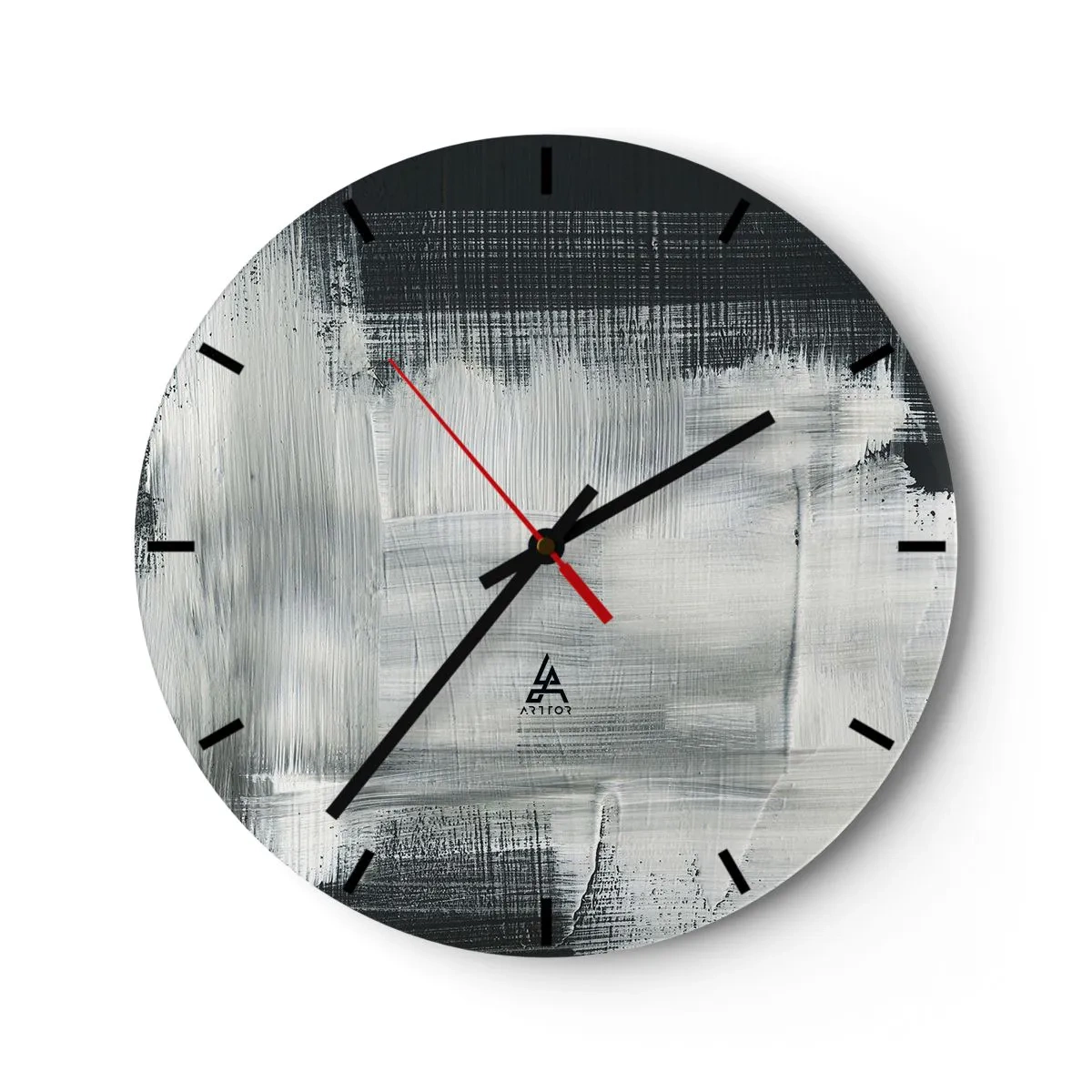 Nástěnné hodiny - Abstraktní vzor v odstínech černé a bílé - 30x30cm - Utkané svisle a vodorovně - Moderní nástěnná dekorace do obývacího pokoje, kuchyně a ložnice ARTTOR