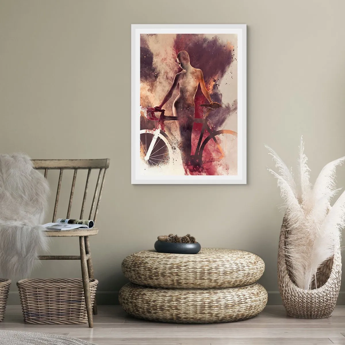 Plakát v bílém rámu - Cyklistická duše v mramorových tvarech - 61x91 cm