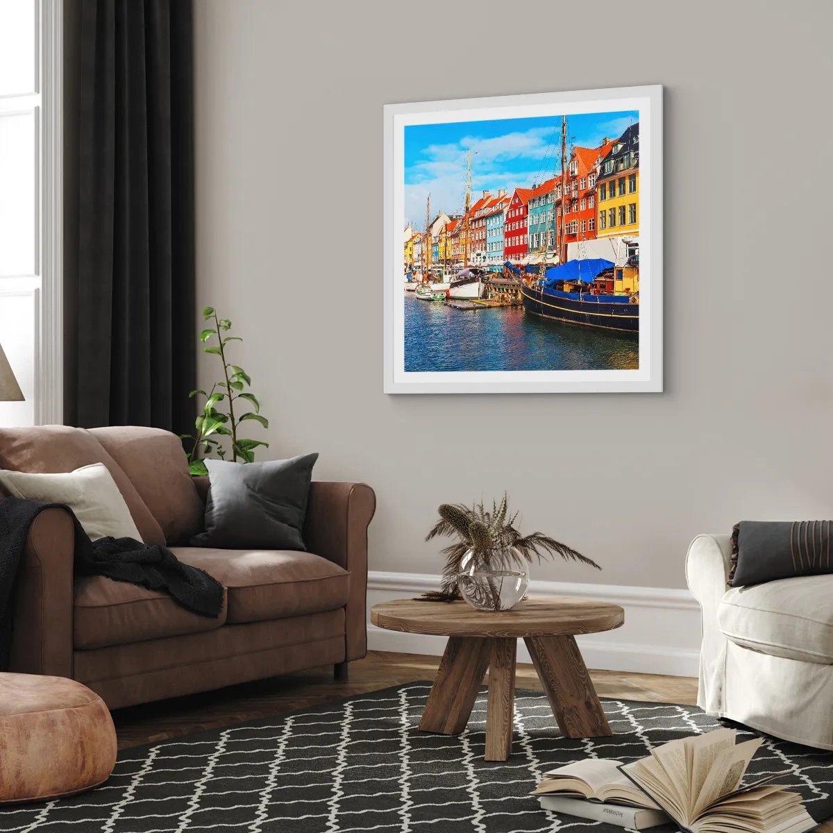 Plakát v bílém rámu - Radostné nábřeží - 60x60 cm