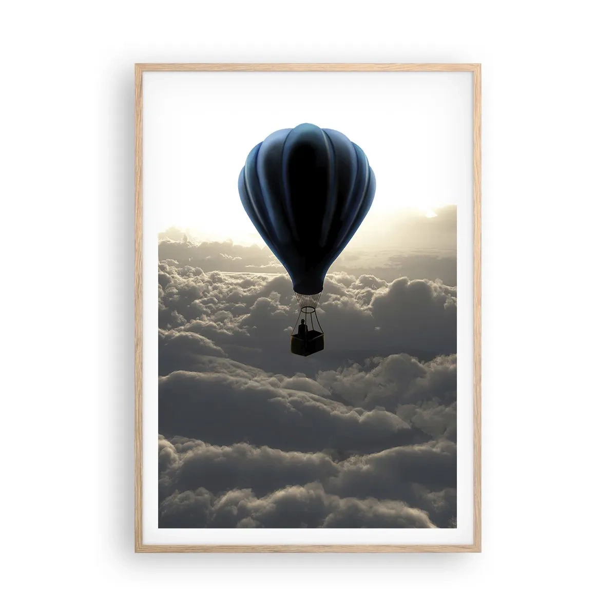 Plakát v rámu světlý dub - Poutník nad oblaky - 70x100 cm