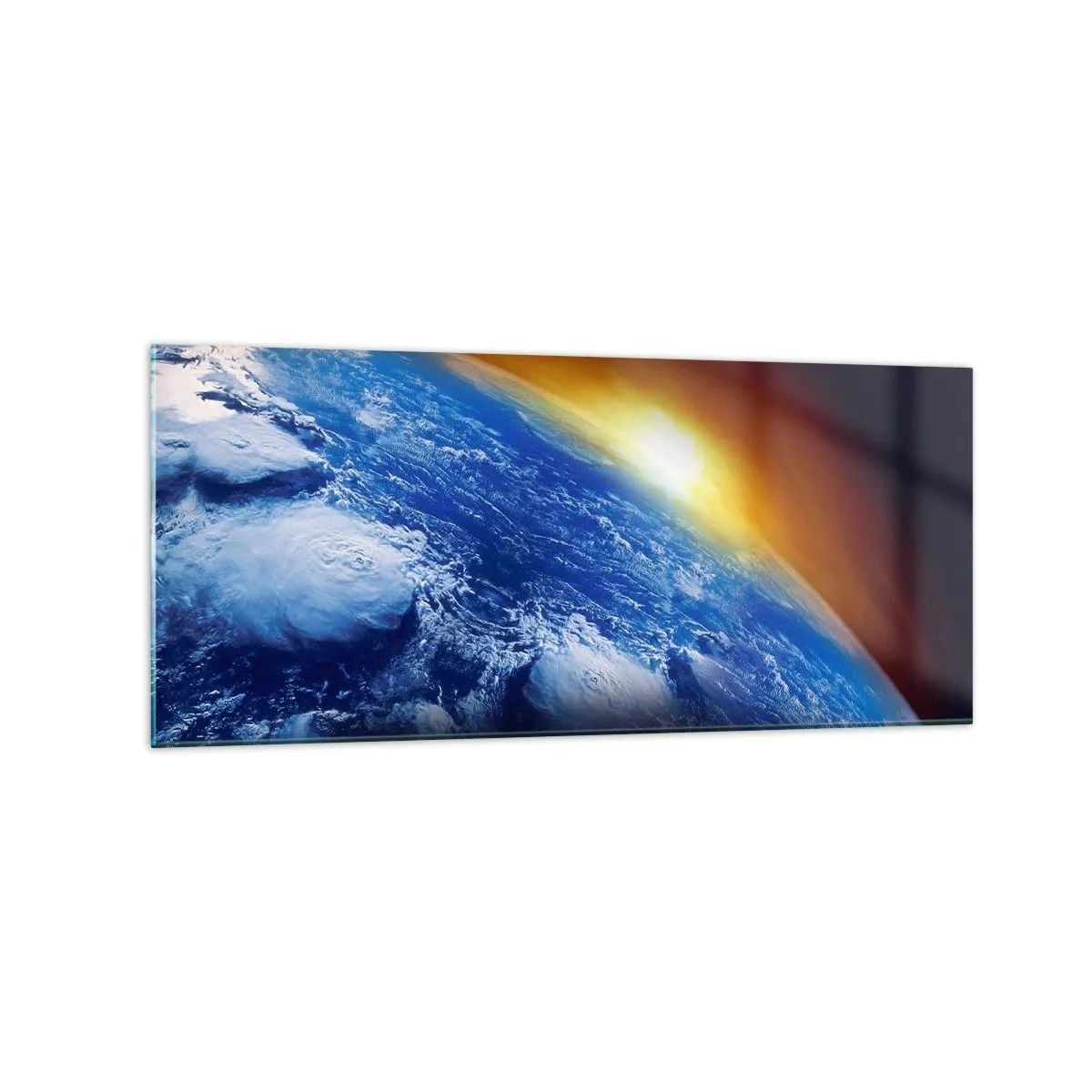Obraz na skle - Východ slunce nad modrou planetou - 120x50 cm
