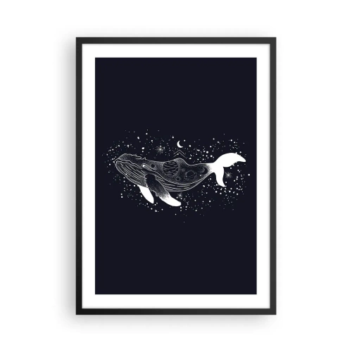 Plakát v černém rámu - Vesmírná velryba v grafickém stylu na černém pozadí - 50x70cm - V oceánu vesmíru - Moderní nástěnná dekorace do obývacího pokoje a ložnice ARTTOR
