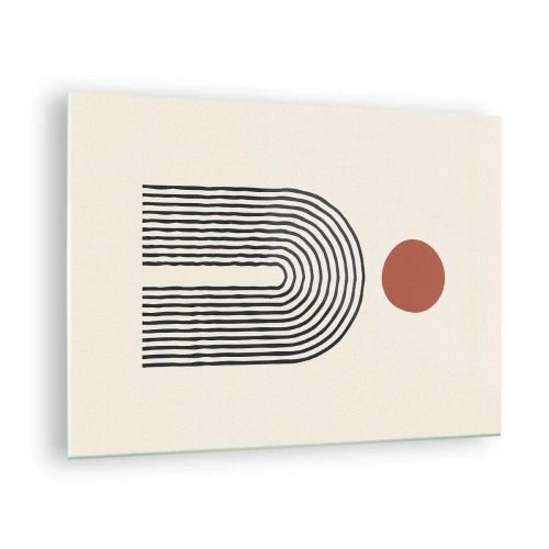 Obraz na skle - Grafická abstrakce s čarami a kruhy v retro stylu - 70x50cm - Magnetismus tvarů a barev - Moderní nástěnná dekorace do obývacího pokoje a ložnice ARTTOR