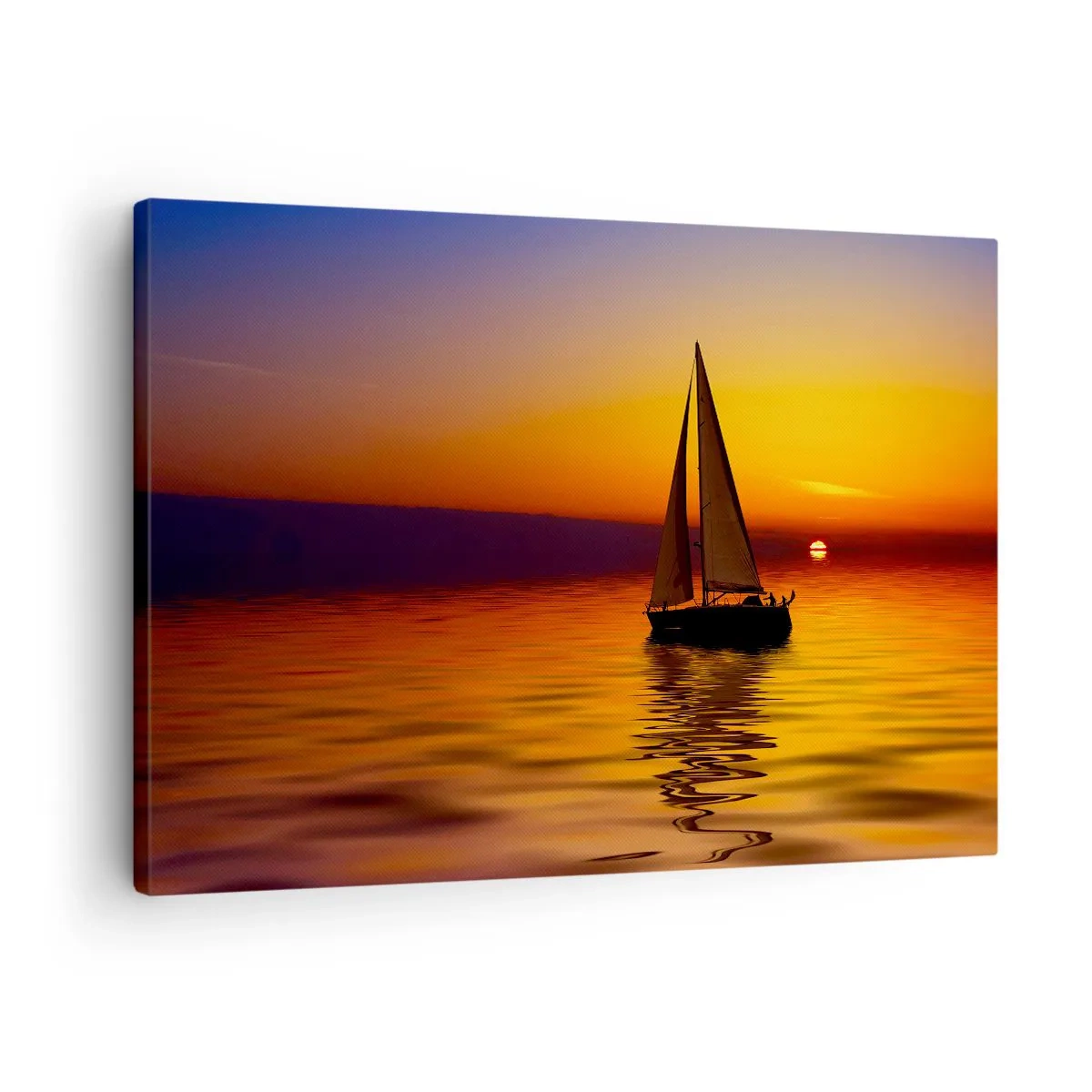 Obraz na plátně - Plachetnice na klidném moři při západu slunce - 70x50cm - Jak je tu za soumraku ticho… - Moderní nástěnná dekorace do obývacího pokoje a ložnice ARTTOR