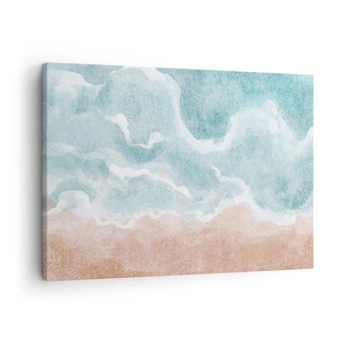Obraz na plátně - Abstraktní pláž s vlnami v odstínech modré a béžové - 70x50cm - Abstrakce mraků - Moderní nástěnná dekorace do obývacího pokoje a ložnice ARTTOR