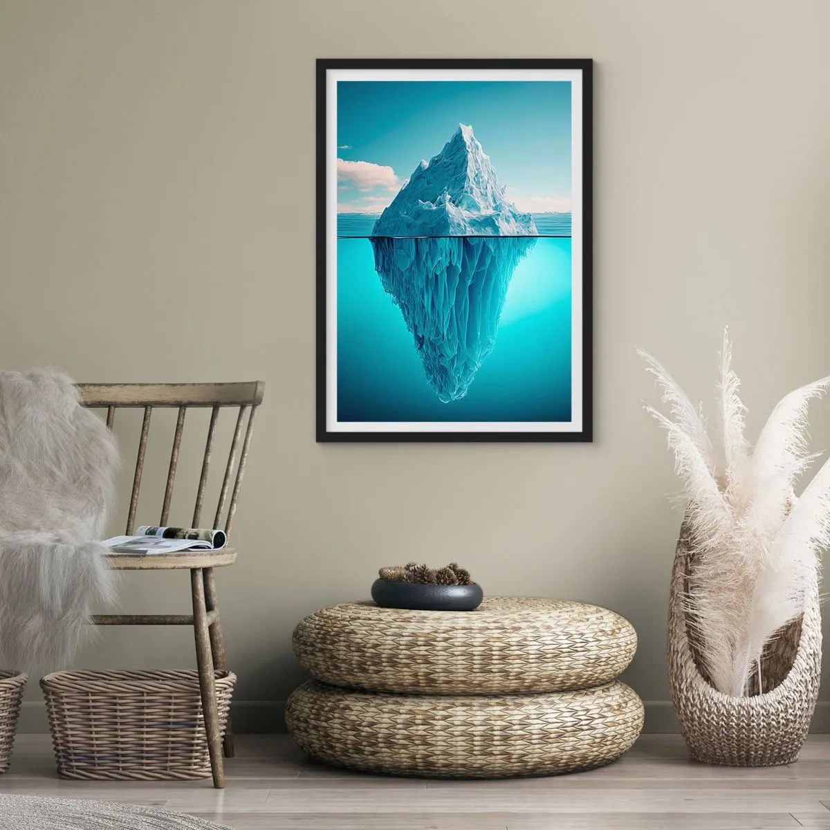 Plakát v černém rámu - Ledovec s viditelnou podvodní částí - 50x70cm - Ledová královna - Moderní nástěnná dekorace do obývacího pokoje a ložnice ARTTOR