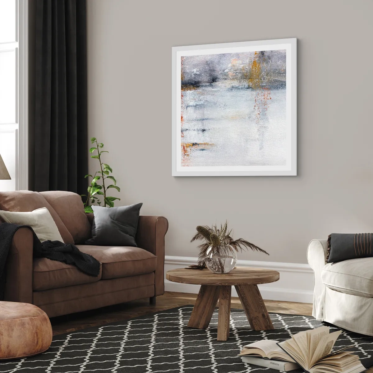 Plakát v bílém rámu - Za závojem vzduchu - 60x60 cm