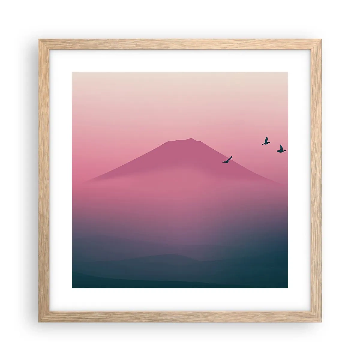 Plakát v rámu světlý dub - Poutníci nad oblaky - 40x40 cm