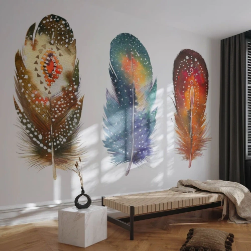 Fototapeta Premium Sand - Rituály, obřady, tajemství - Ptačí pírko, Pták, Abstrakce - 100x70 cm