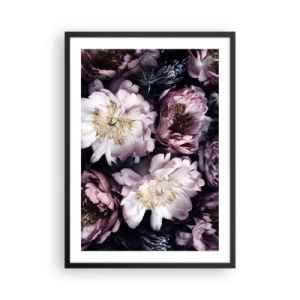 Plakát v černém rámu - Jemné květy pivoňky v tlumených barvách - 50x70cm - Kytice ve starém stylu - Moderní nástěnná dekorace do obývacího pokoje a ložnice ARTTOR