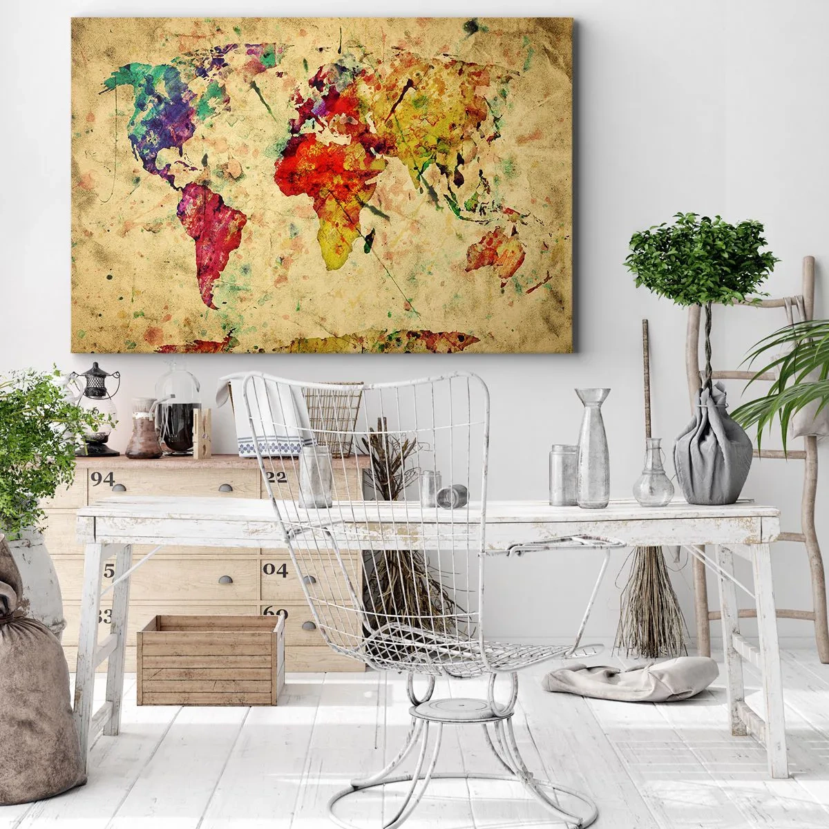 Obraz na plátně - Barevná, umělecká interpretace mapy světa - 70x50cm - Život je barevný jako papír mapy - Moderní nástěnná dekorace do obývacího pokoje a ložnice ARTTOR