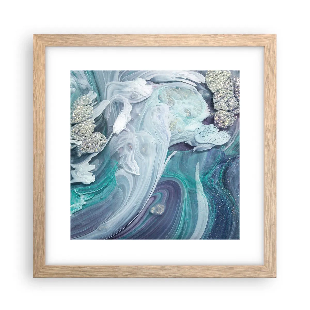 Plakát v rámu světlý dub - Proudy modré - 30x30 cm